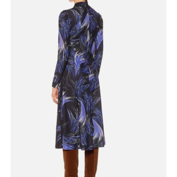 Givenchy NWOT Wave Fireworks Print Neck Tie Midi Dress Black Blue US 12 IT 44 - Picture 3 of 12